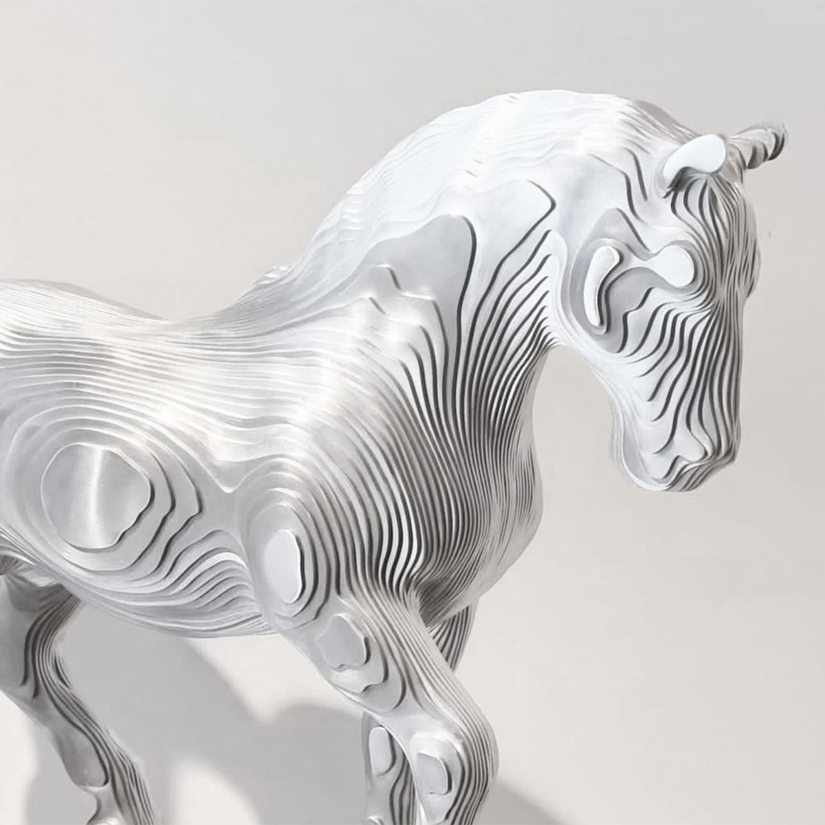 Aluminum Horse Polished Sculpture For Sale
