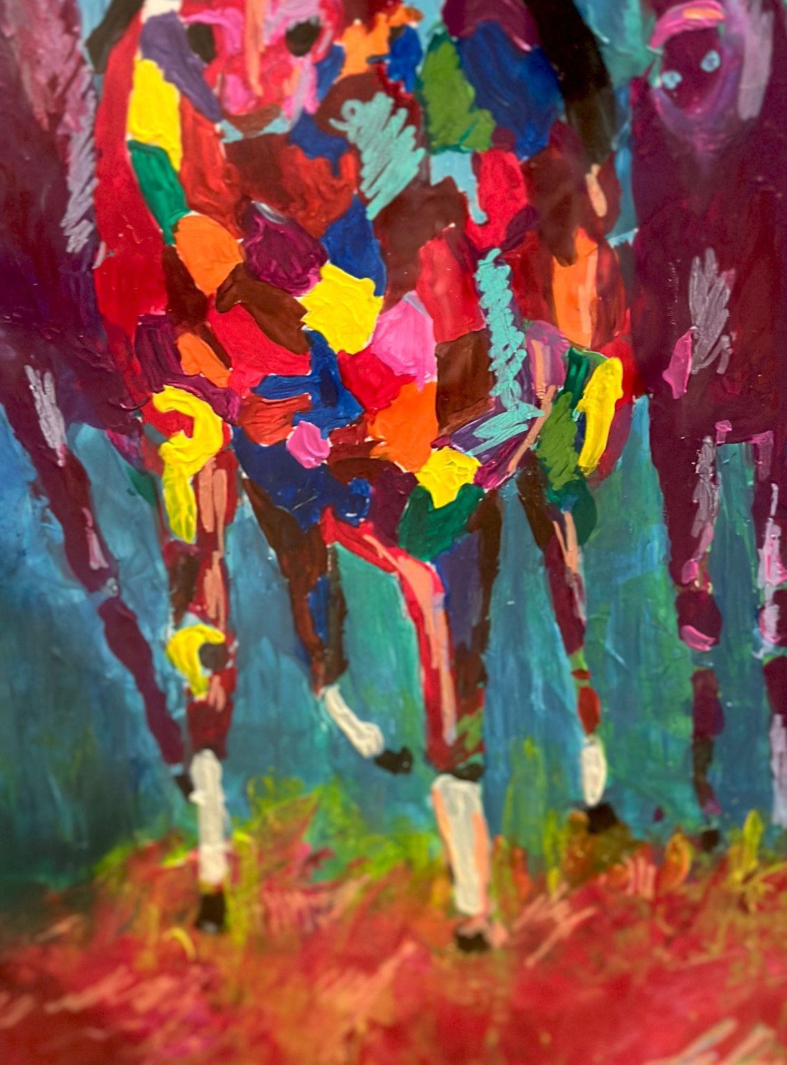 American Horse Race Oil on Board Painting by Leroy Neiman