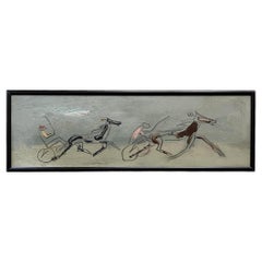 Vintage Horse Race Oil Painting on Masonite by Sterling Boyd Strauser