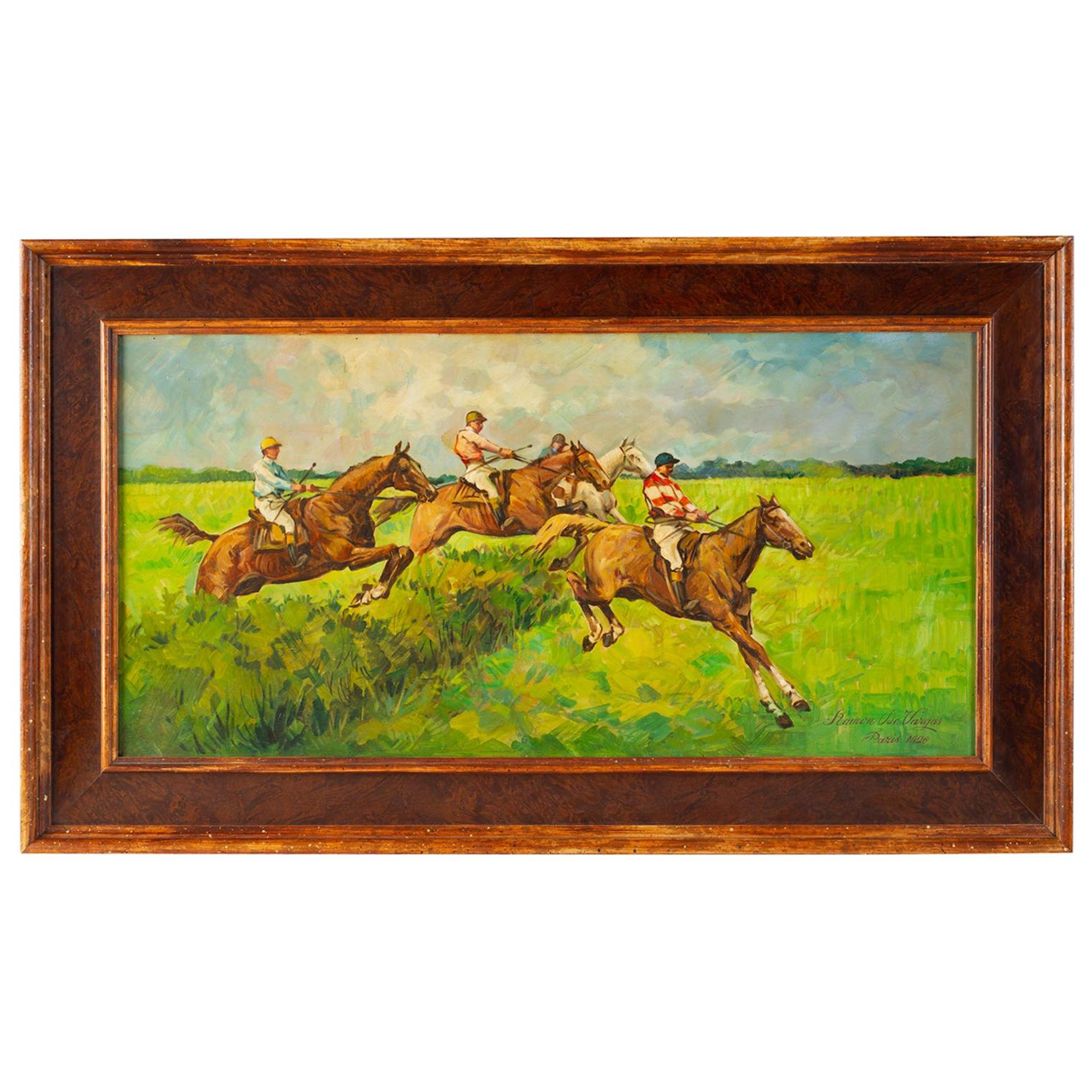 "Horse Race" Old Painting on Wood