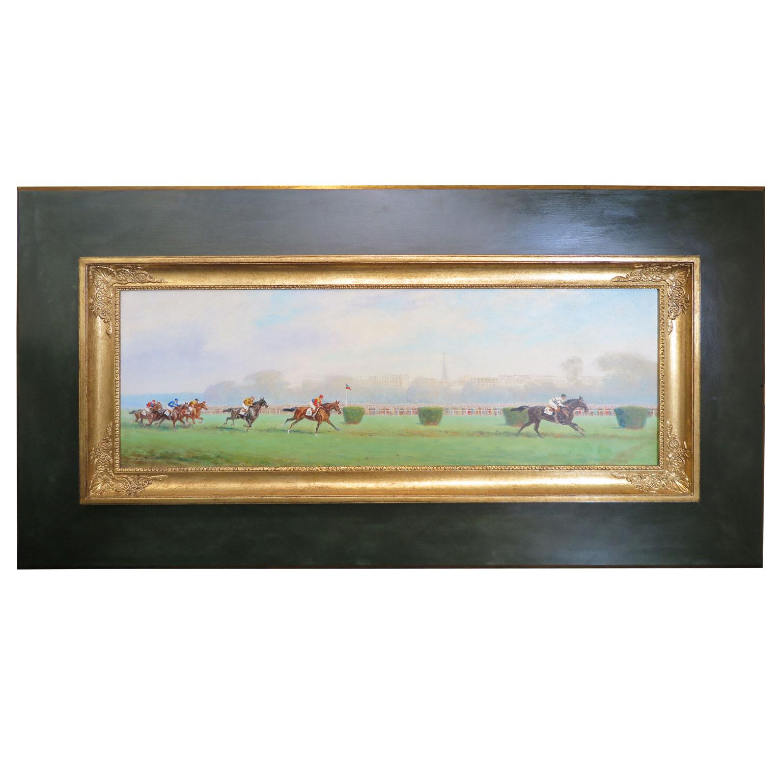 Horse Race Painting by Eugene Pechaubes, circa 1940s