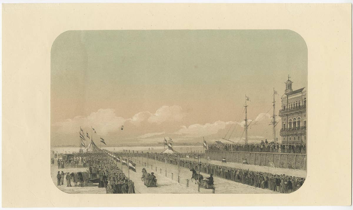 Horse Races on Ice in Rotterdam, The Netherlands on the River Maas, 1855