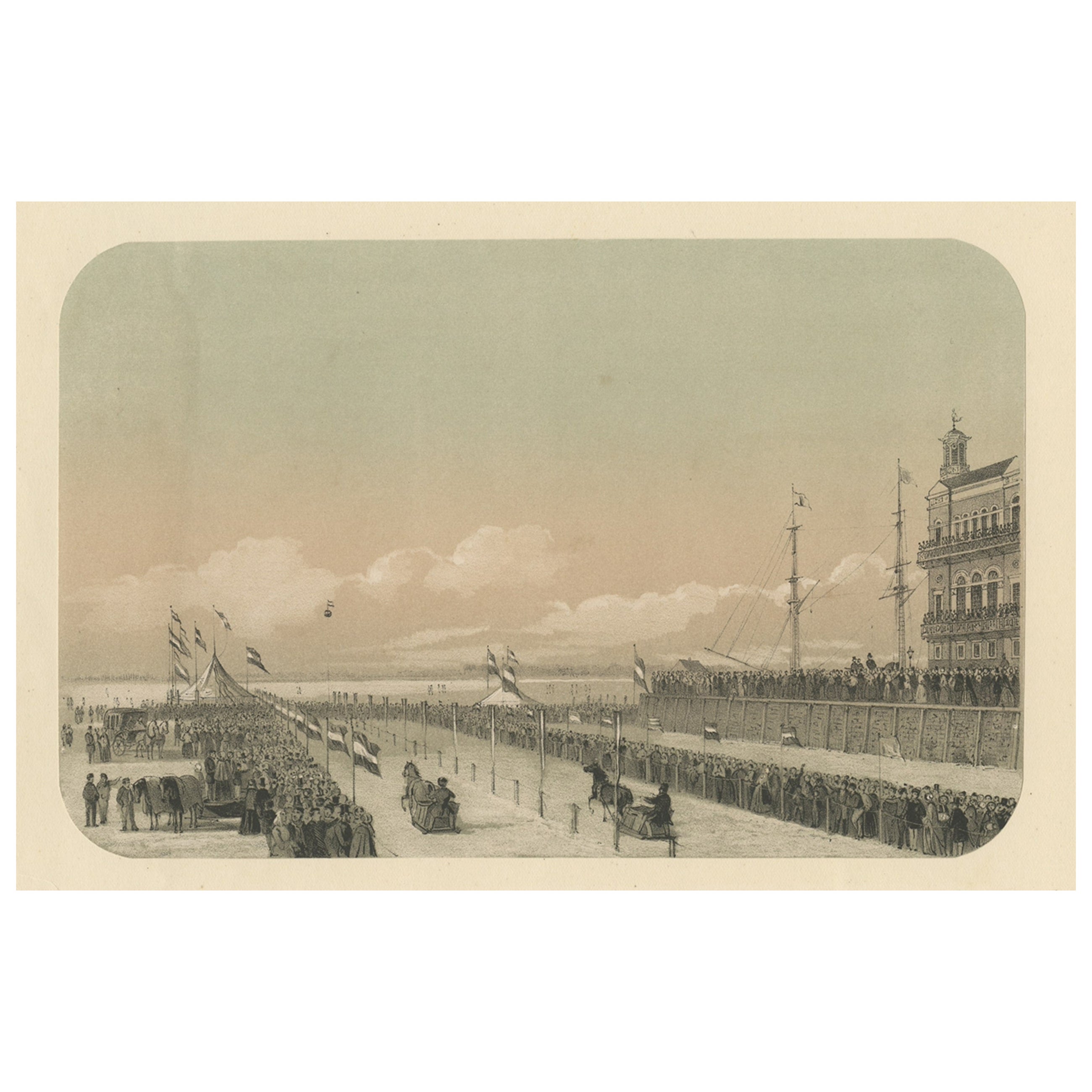 Pferderennen auf Eis in Rotterdam, Niederlande an der Maas, 1855