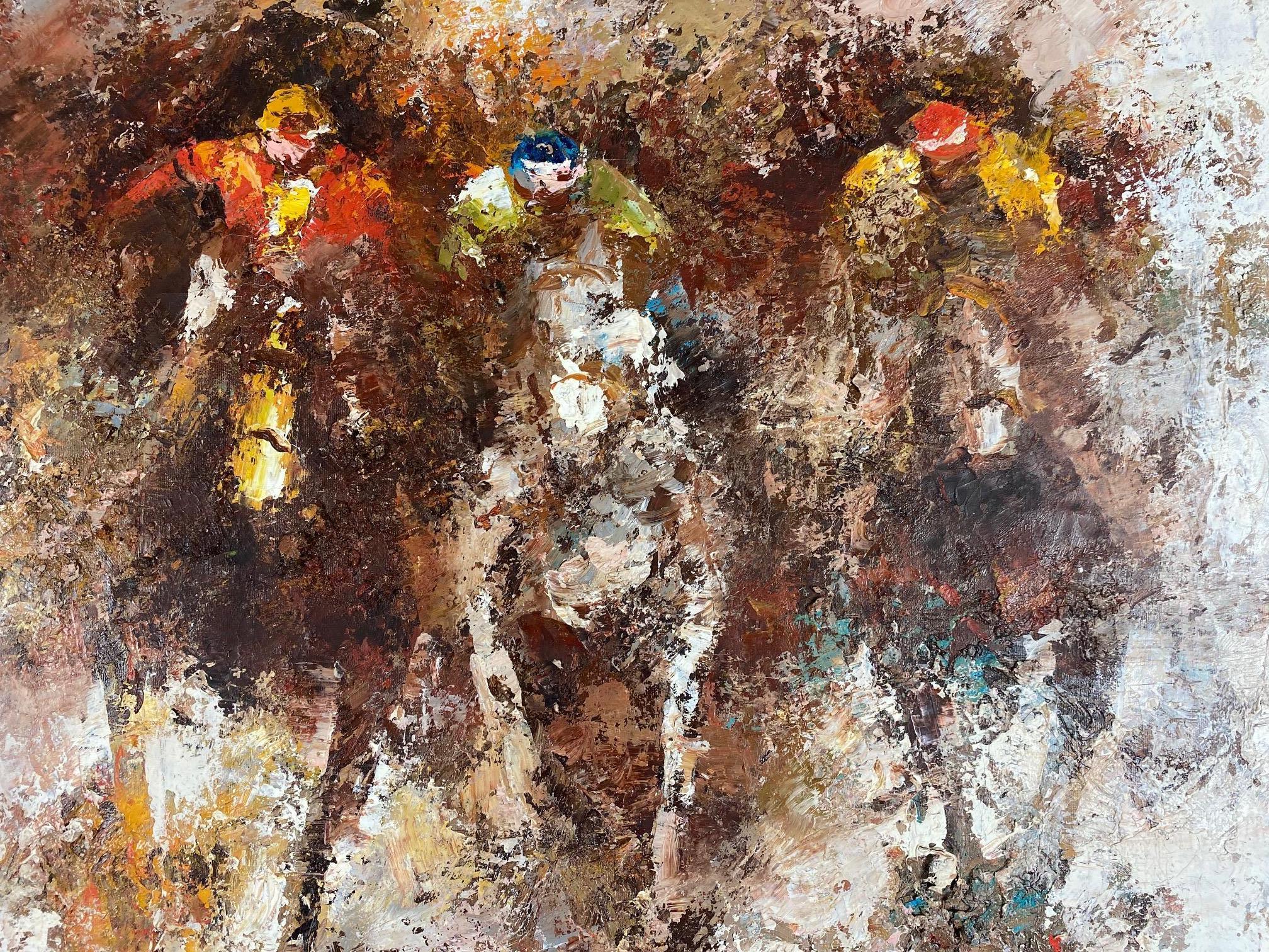 American Horse Racing Oil On Canvas Painting For Sale