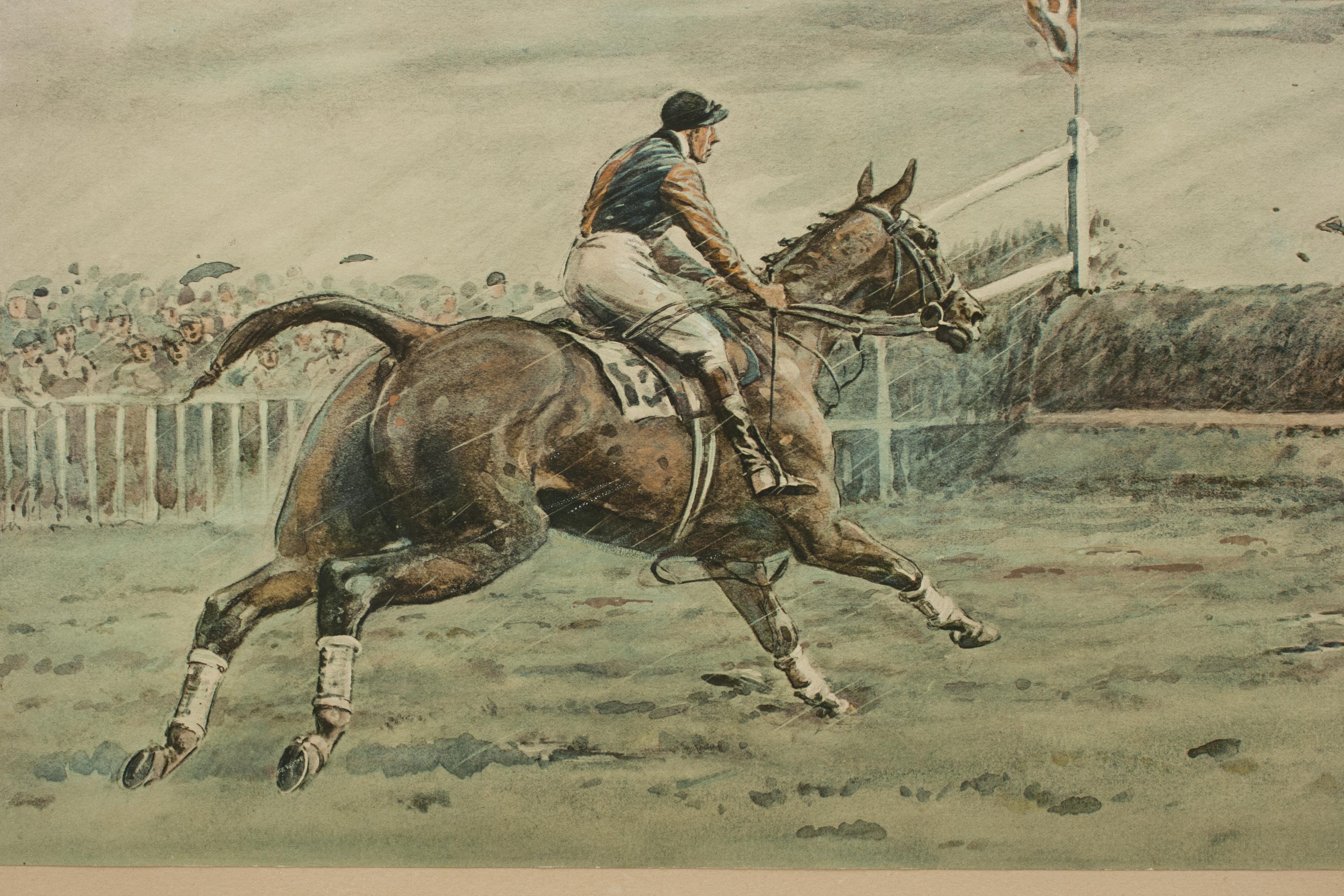 Early 20th Century Horse Racing Print, Grand National 'Worst View In Europe' by Snaffles