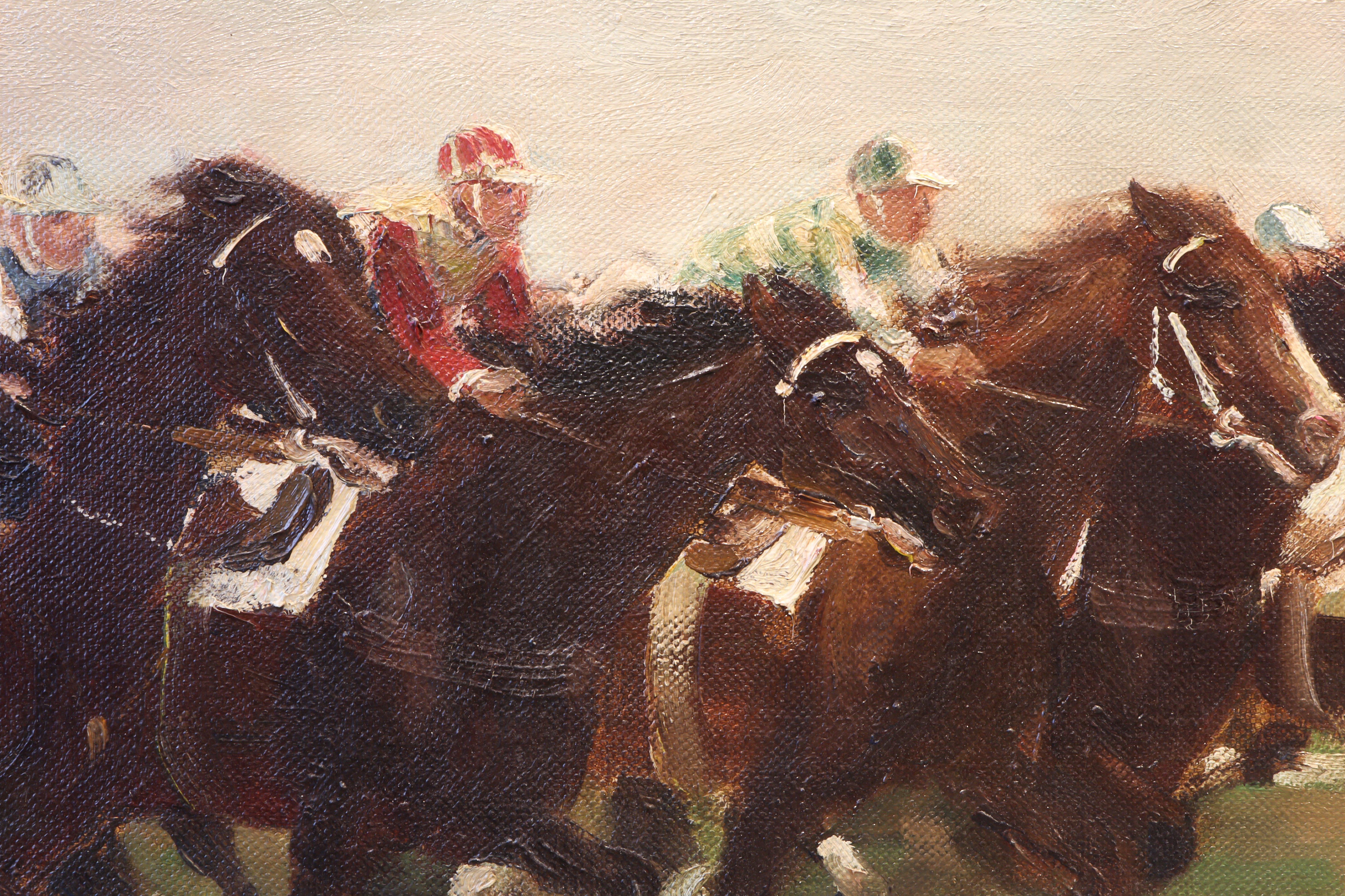 Oiled Horse Racing Scene in Impressionist Style by Otto Dill For Sale