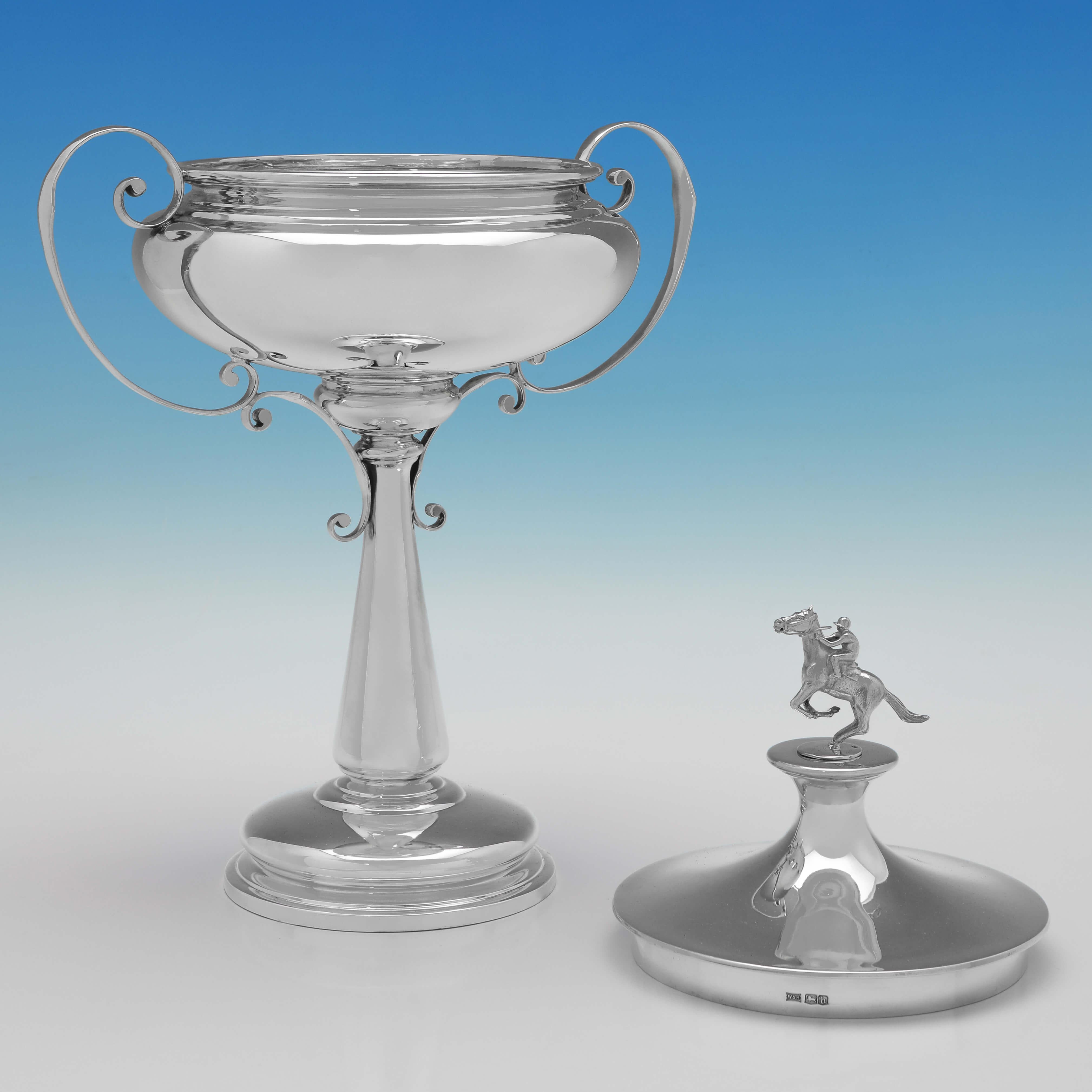 English Horse Racing Trophy - Sterling Silver - Art Nouveau Design - Walker & Hall 1925 For Sale