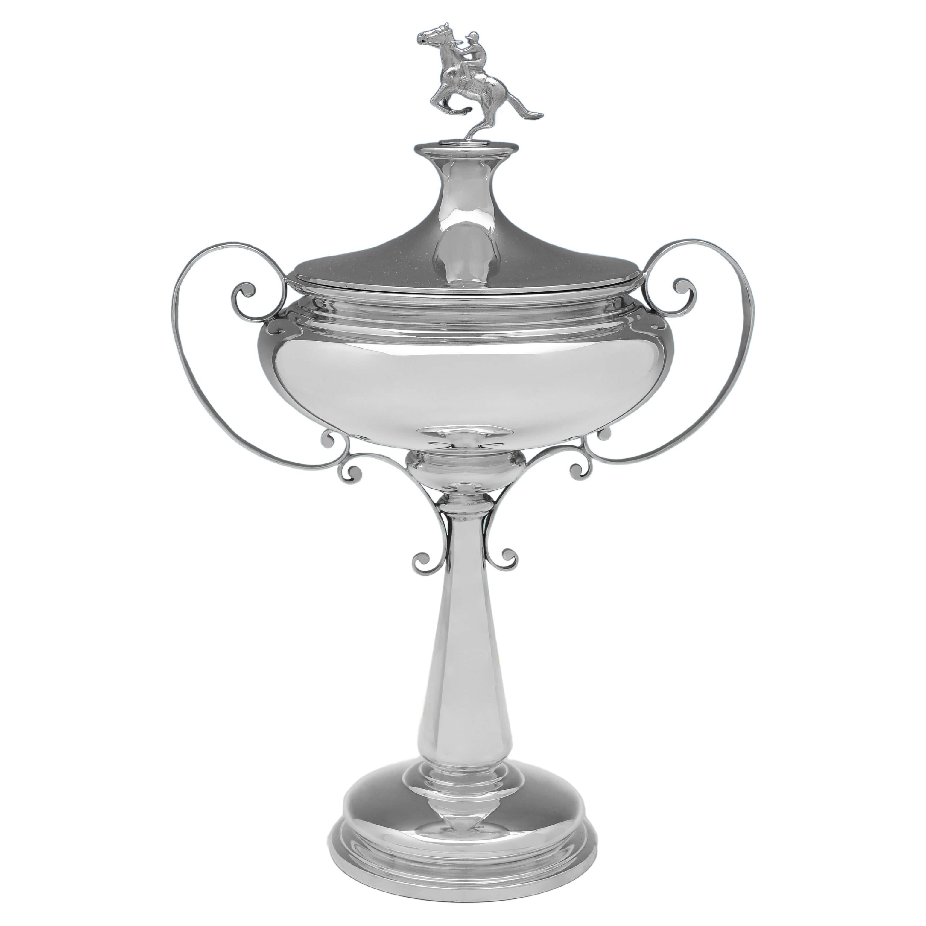 Horse Racing Trophy - Sterling Silver - Art Nouveau Design - Walker & Hall 1925 For Sale