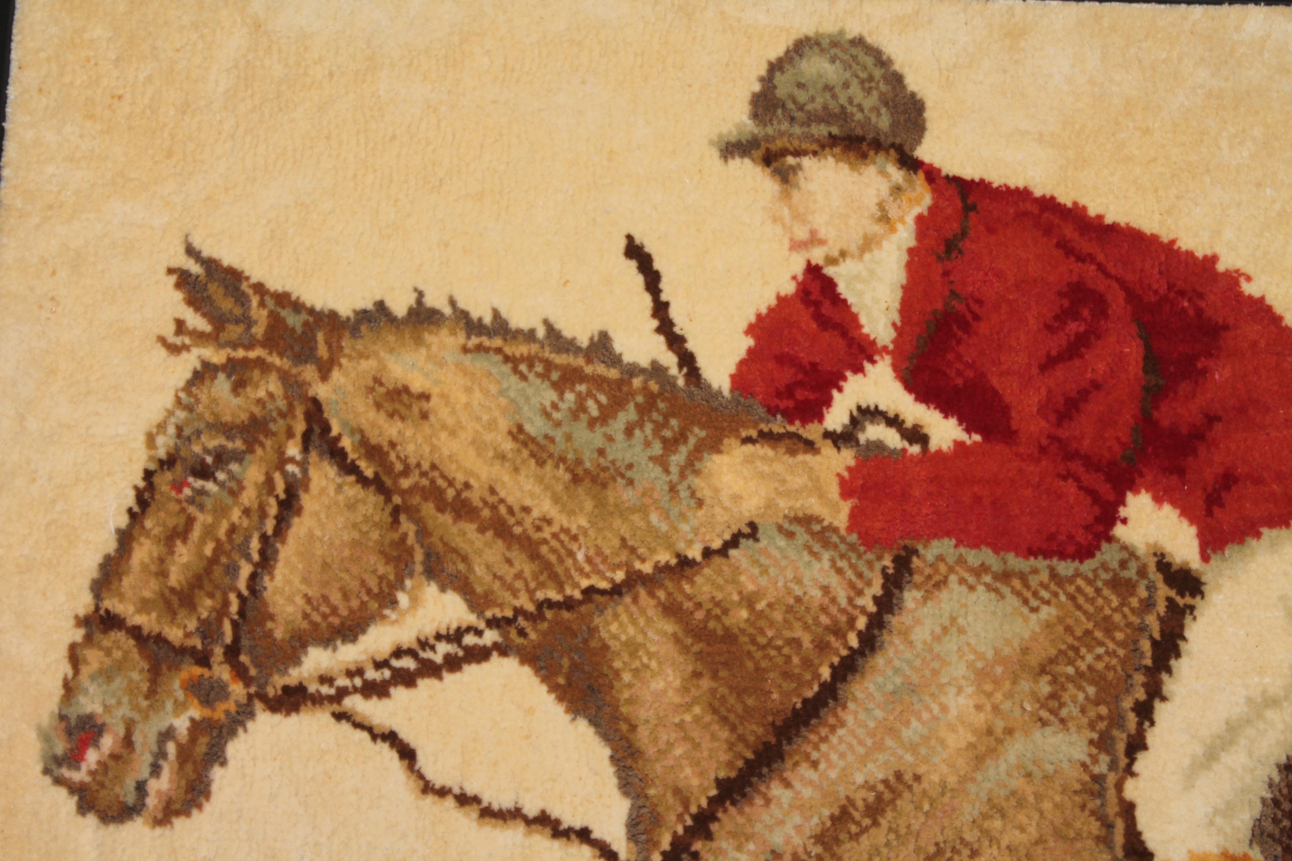 Pferd & Reiter Handhakenteppich montiert & gerahmt (Adirondack) im Angebot