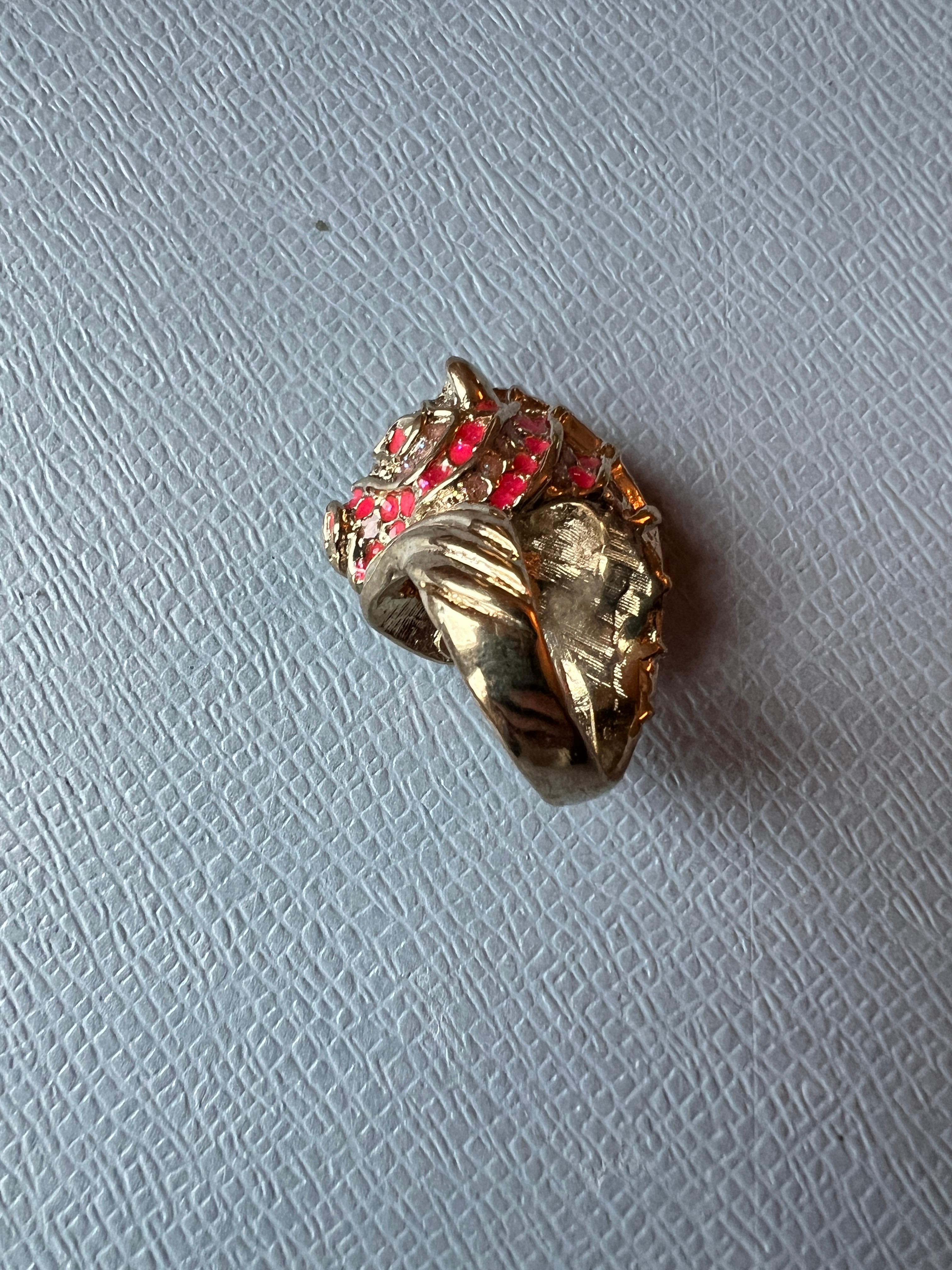 Horse Ring Gold Plated Pink Enamel For Sale 5