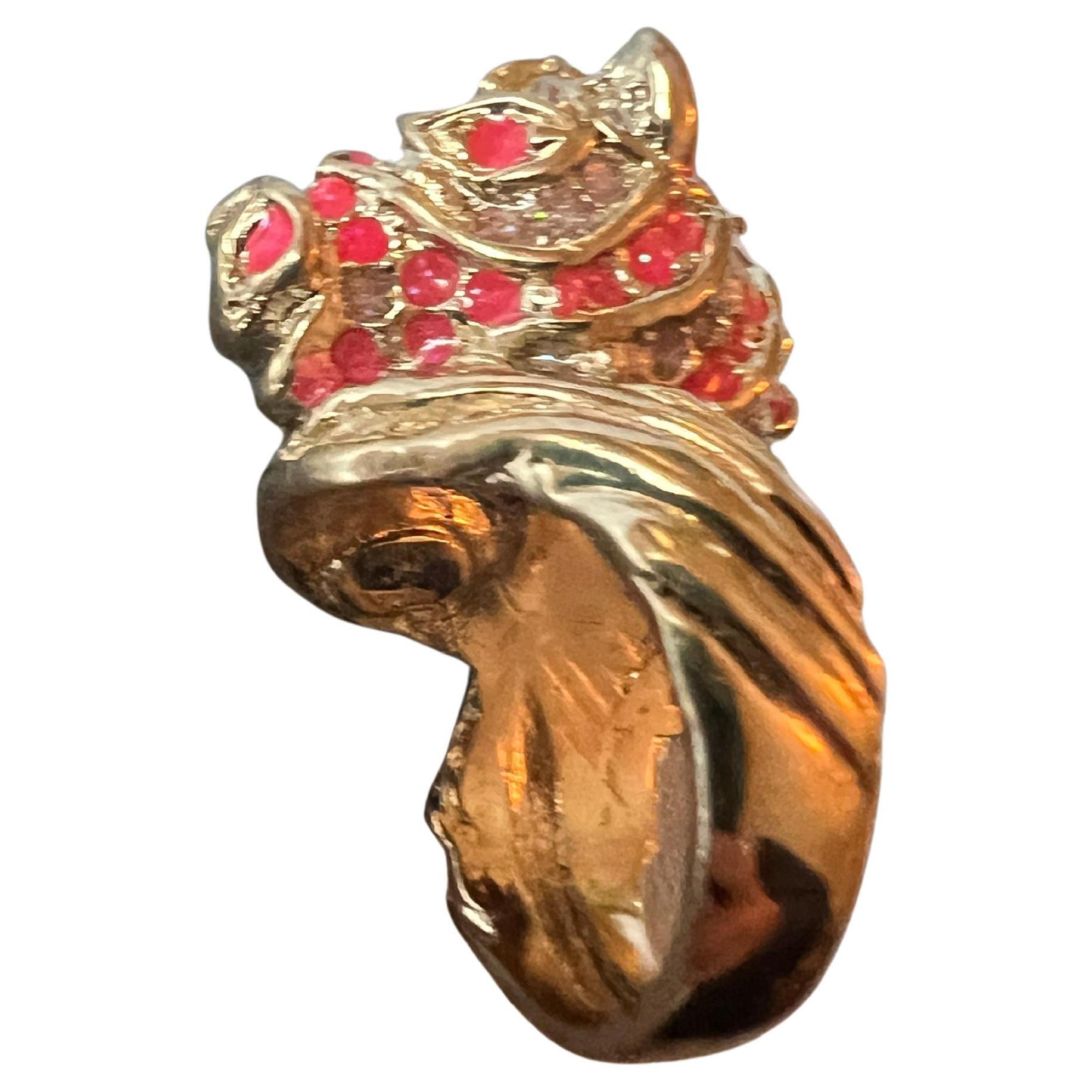 Horse Ring Gold Plated Pink Enamel For Sale 6
