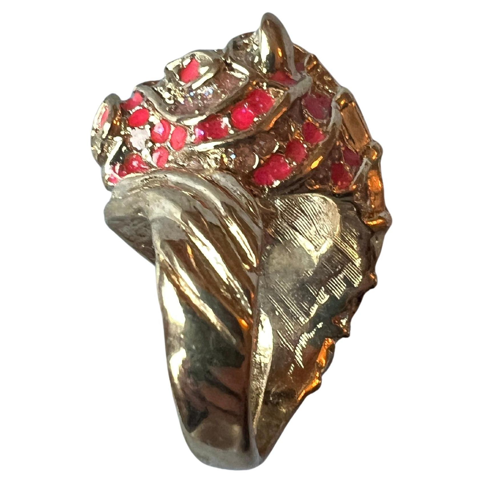 Modern Horse Ring Gold Plated Pink Enamel For Sale
