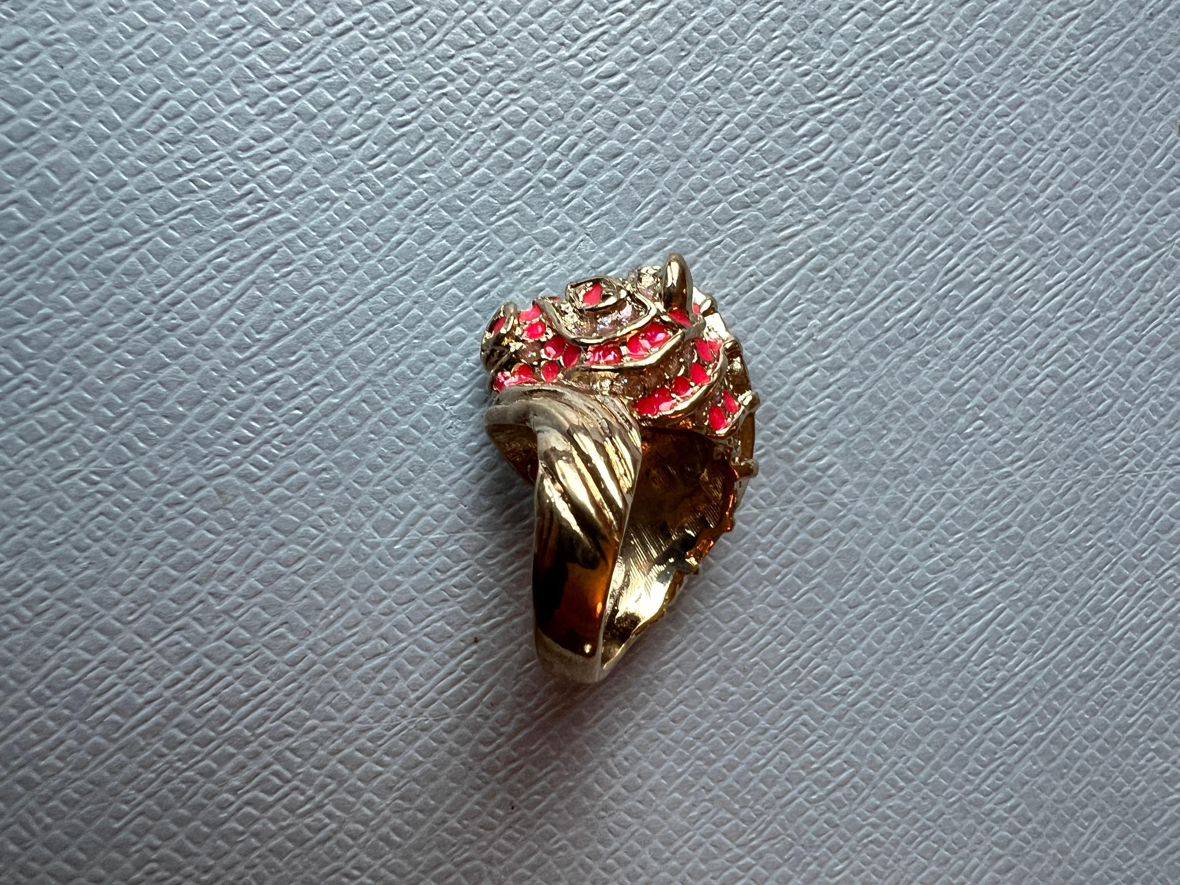 Women's or Men's Horse Ring Gold Plated Pink Enamel For Sale