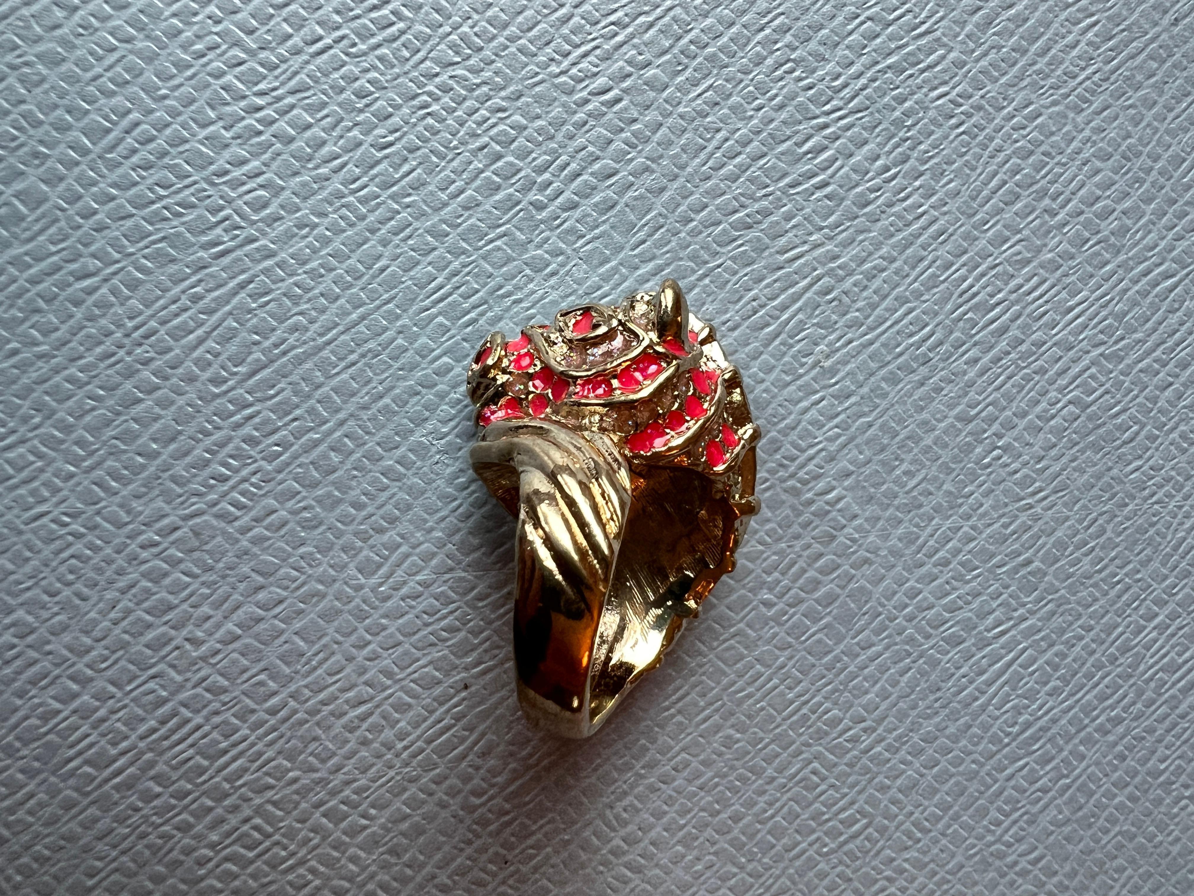 Horse Ring Gold Plated Pink Enamel For Sale 1
