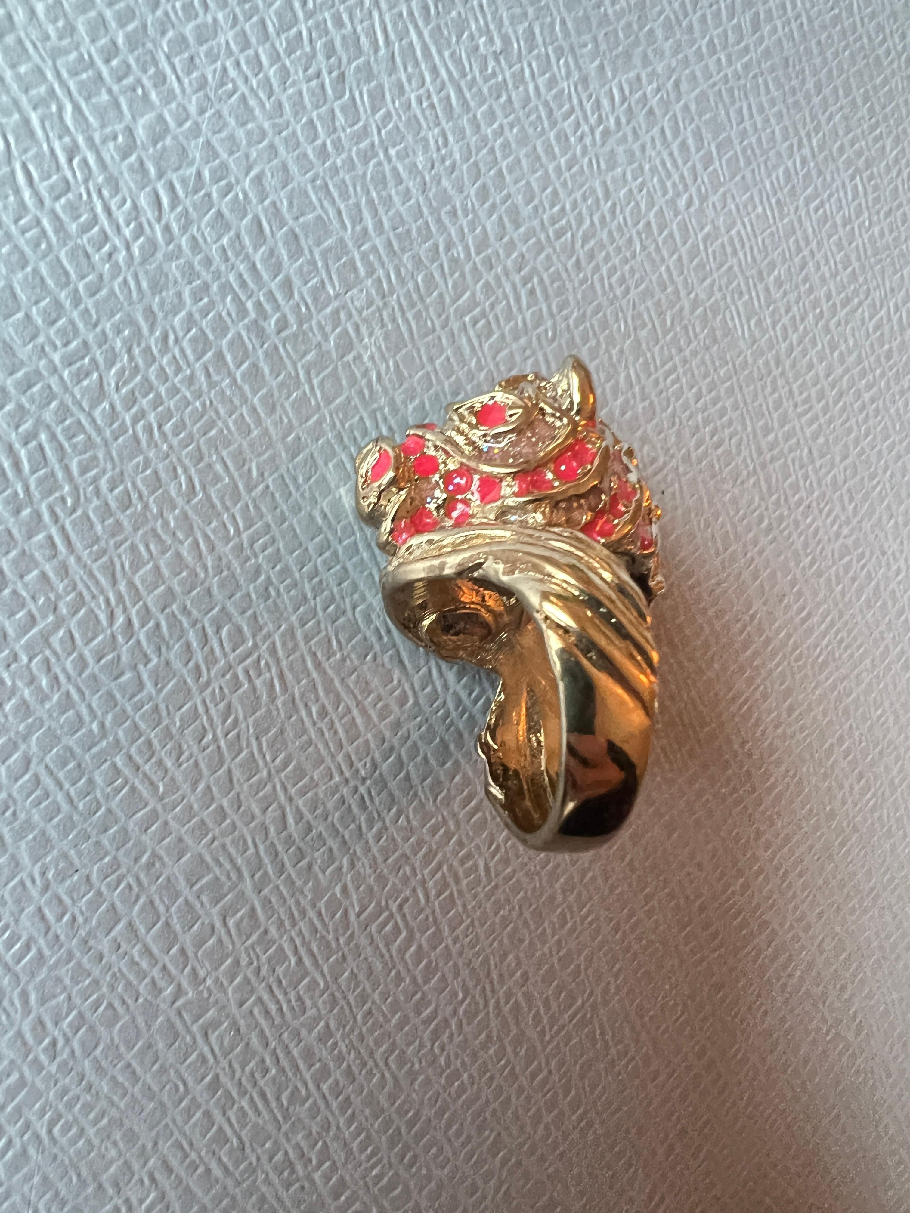 Horse Ring Gold Plated Pink Enamel For Sale 2