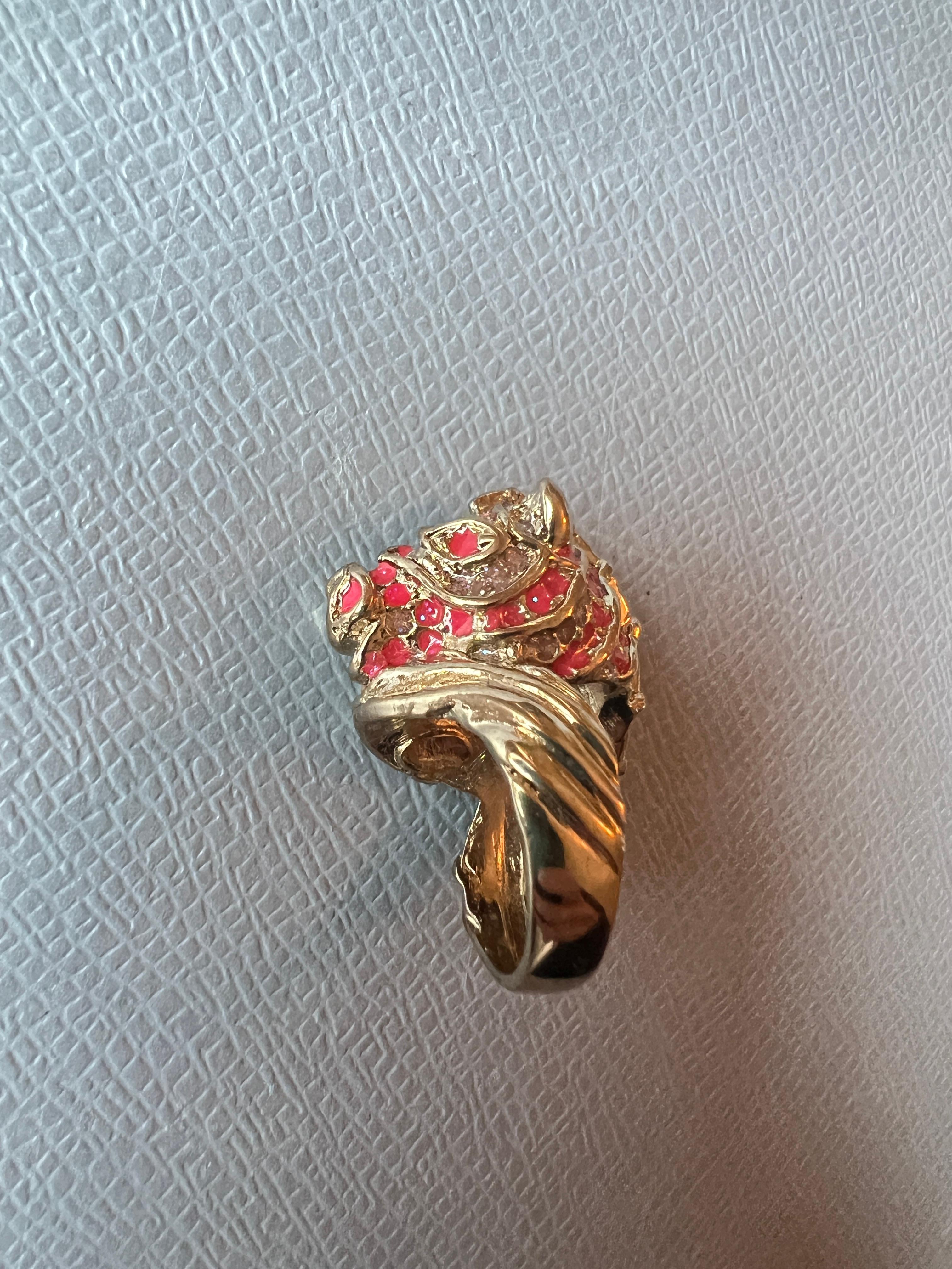 Horse Ring Gold Plated Pink Enamel For Sale 3