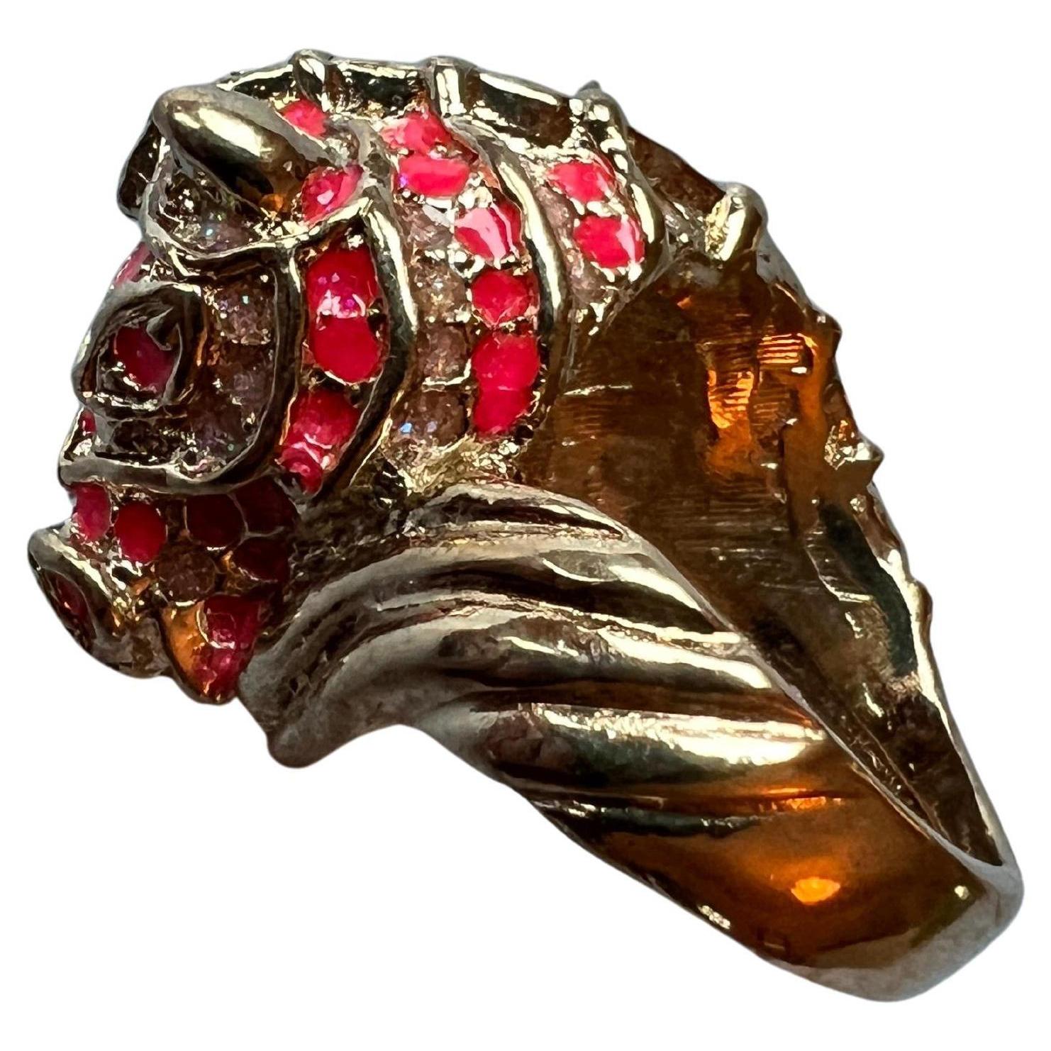 Horse Ring Gold Plated Pink Enamel For Sale