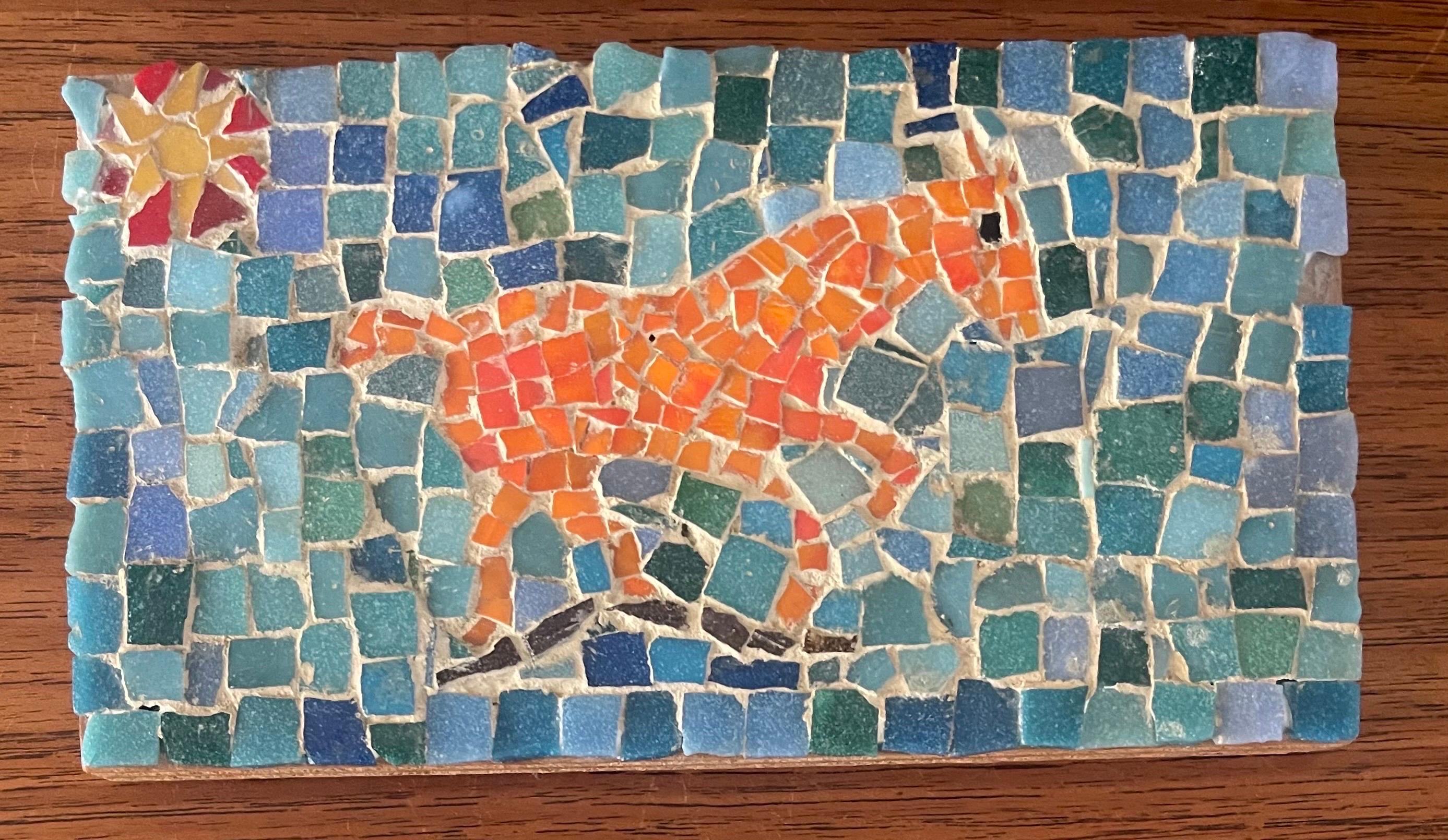 Mid-Century Modern Horse Scene Mosaic on Board by David Lavington For Sale