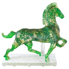 Horse Sculpture green Murano Glass, Pino Signoretto and Seguso Vetri D'Arte