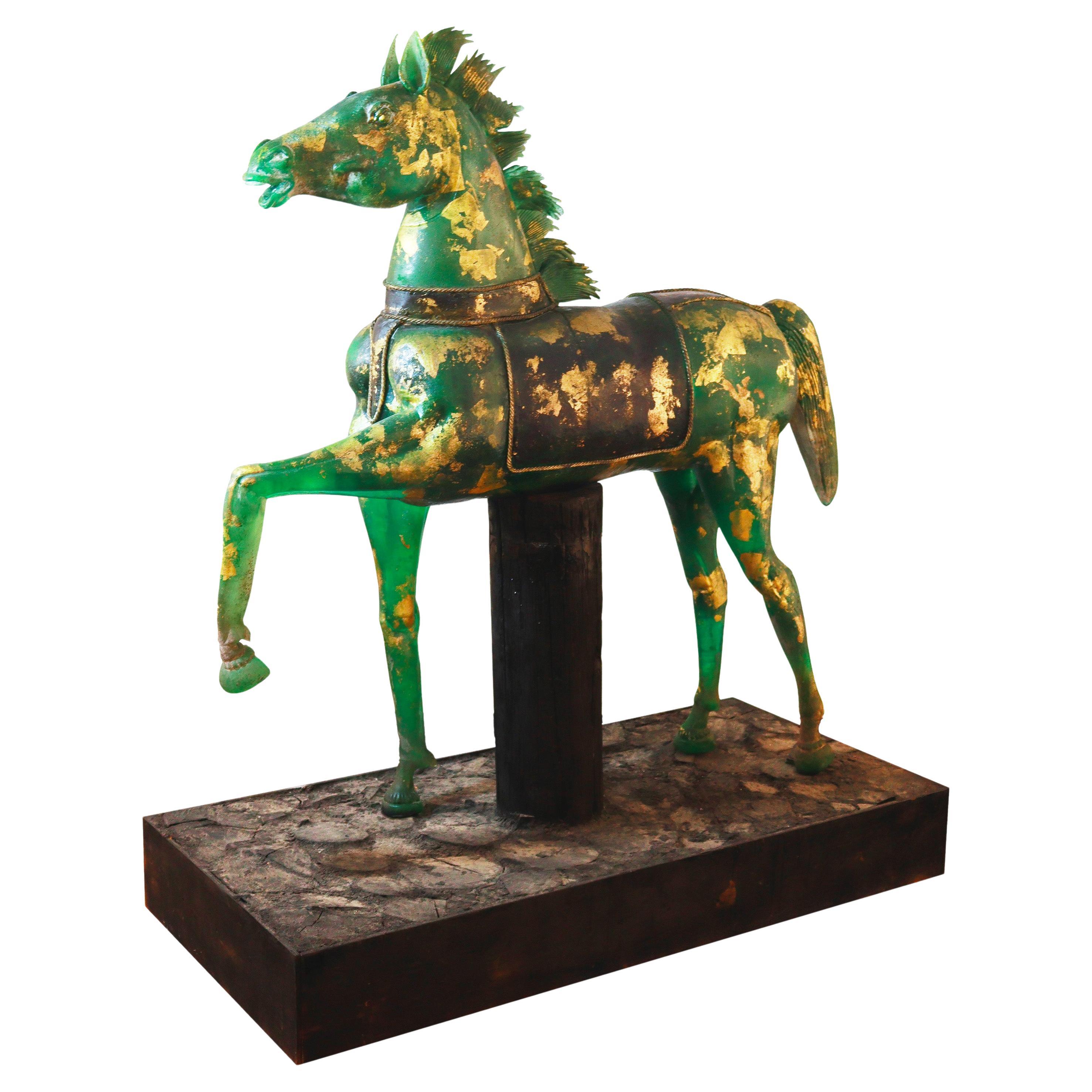 Horse Sculpture green Murano Glass, Pino Signoretto and Seguso Vetri D'Arte