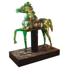 Horse Sculpture green Murano Glass, Pino Signoretto and Seguso Vetri D'Arte