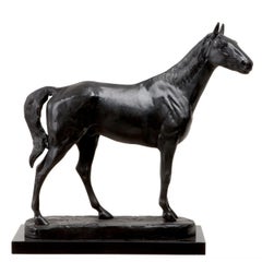 Horse Sculpture In Antique Bronze Finish On Granite Base