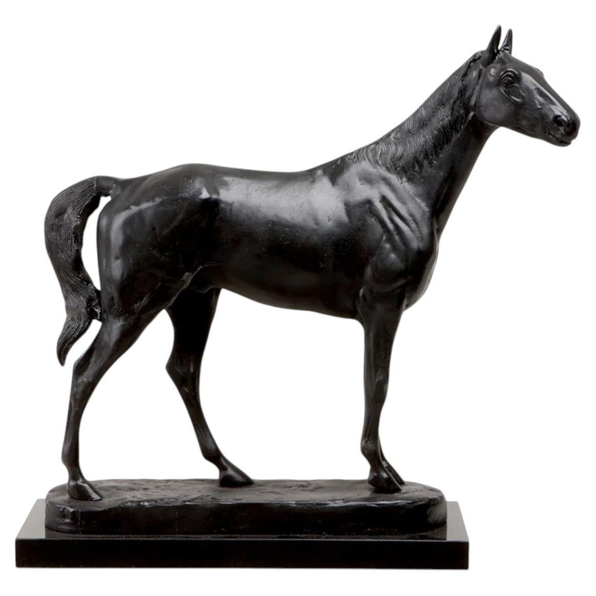 Horse Sculpture In Antique Bronze Finish On Granite Base