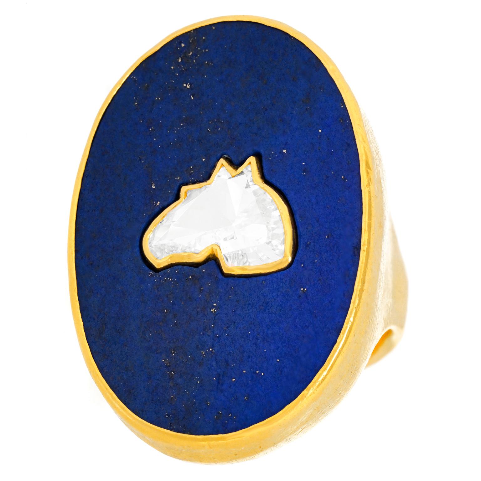 Horse-shaped Diamond in Lapis Ring by Zobel 6