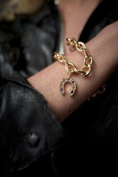 Horse Shoe Cuff Bracelet Chain White Diamond Blue Sapphire J Dauphin