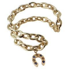 Horse Shoe Cuff Bracelet Chain White Diamond Blue Sapphire J Dauphin