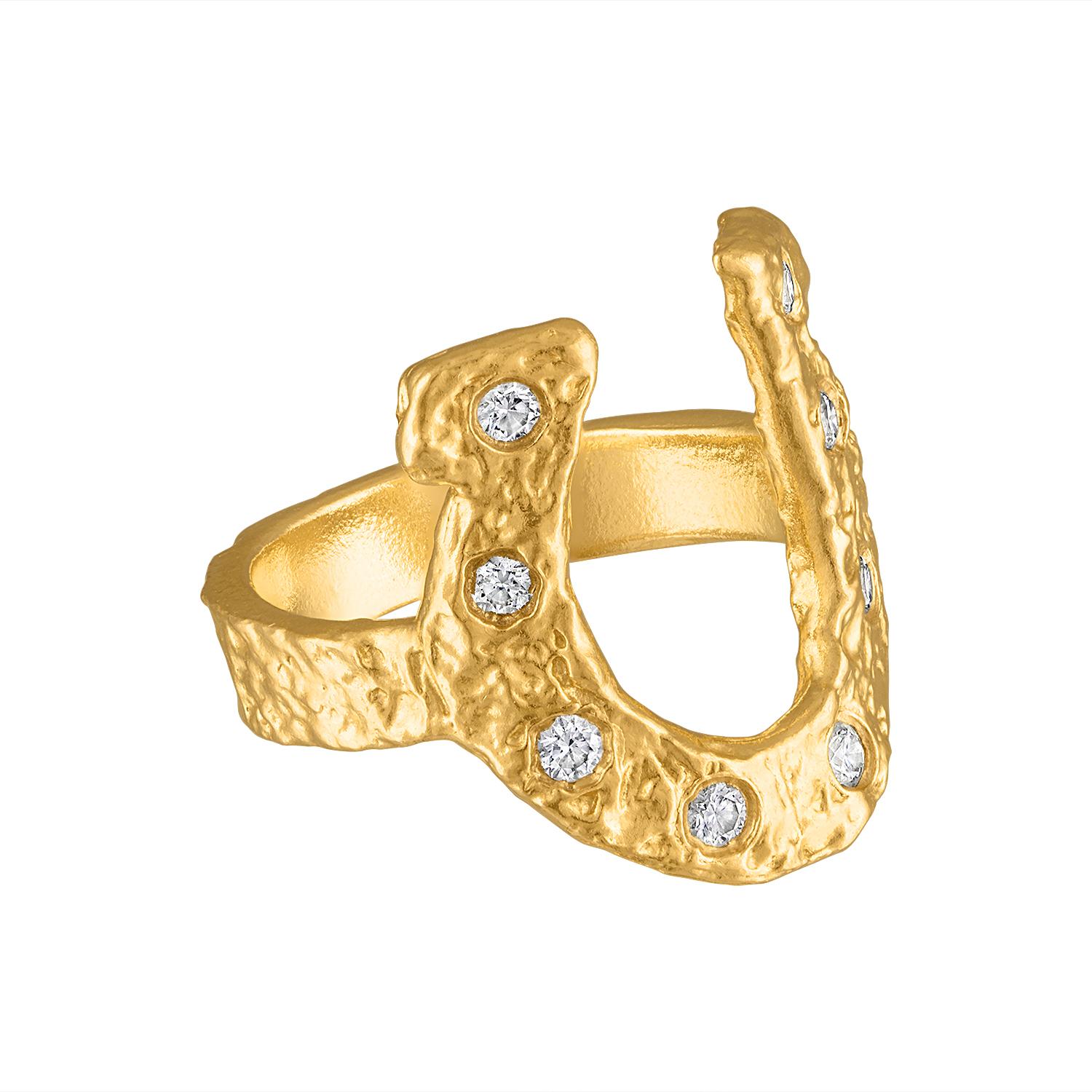 Artisan Horse Shoe Diamond Ring For Sale