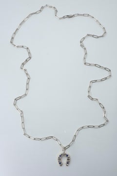 Horse shoe Pendant Necklace Blue Sapphire & Diamond Sterling Silver