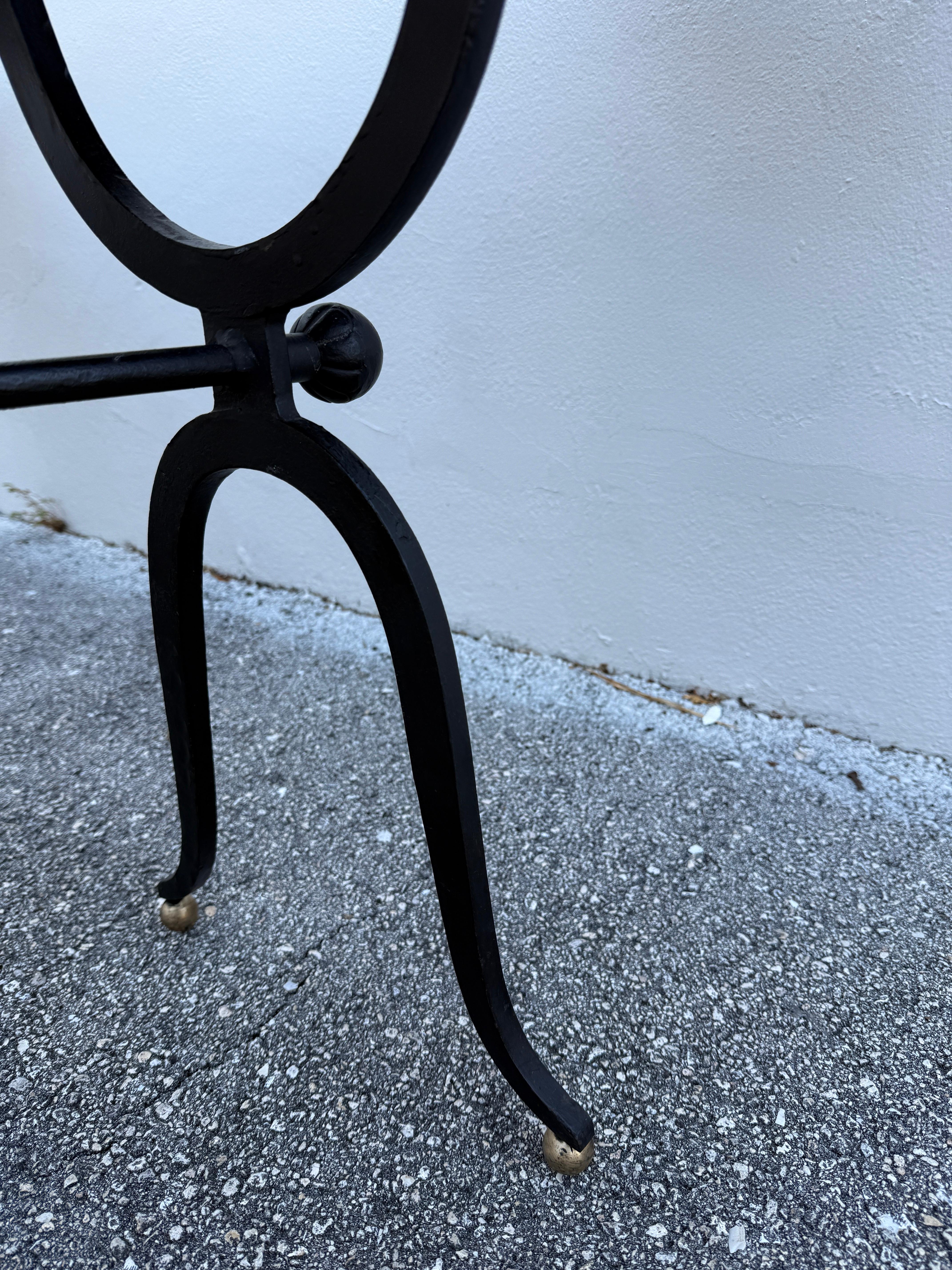 Horse Shoe Shaped Farm Table/ Desk w/ Drop-Leaves on Wrought Iron Base For Sale 4