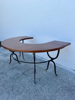 Horse Shoe Shaped Farm Table/ Desk w/ Drop-Leaves on Wrought Iron Base
