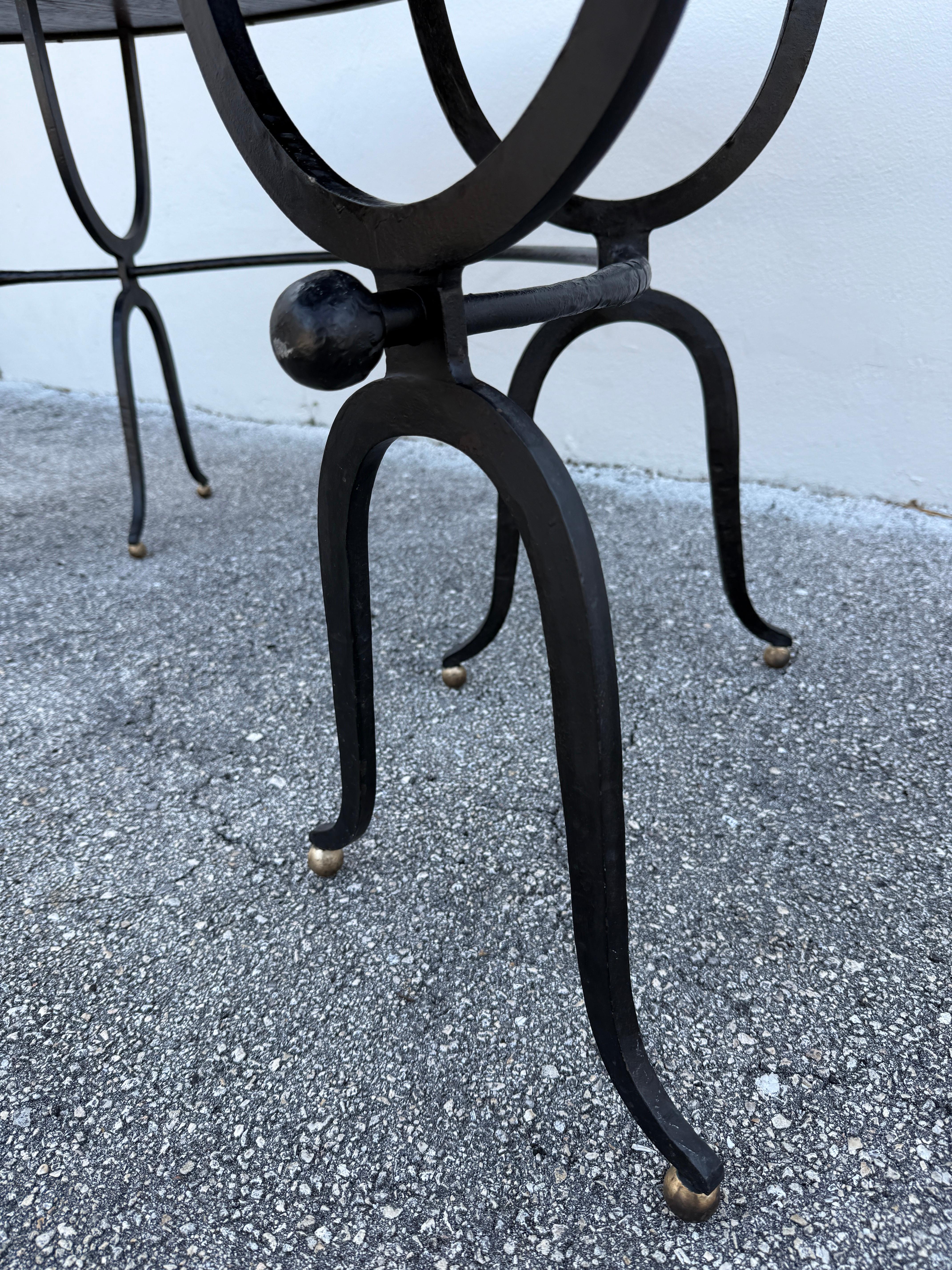 Italian Horse Shoe Shaped Farm Table/ Desk w/ Drop-Leaves on Wrought Iron Base For Sale