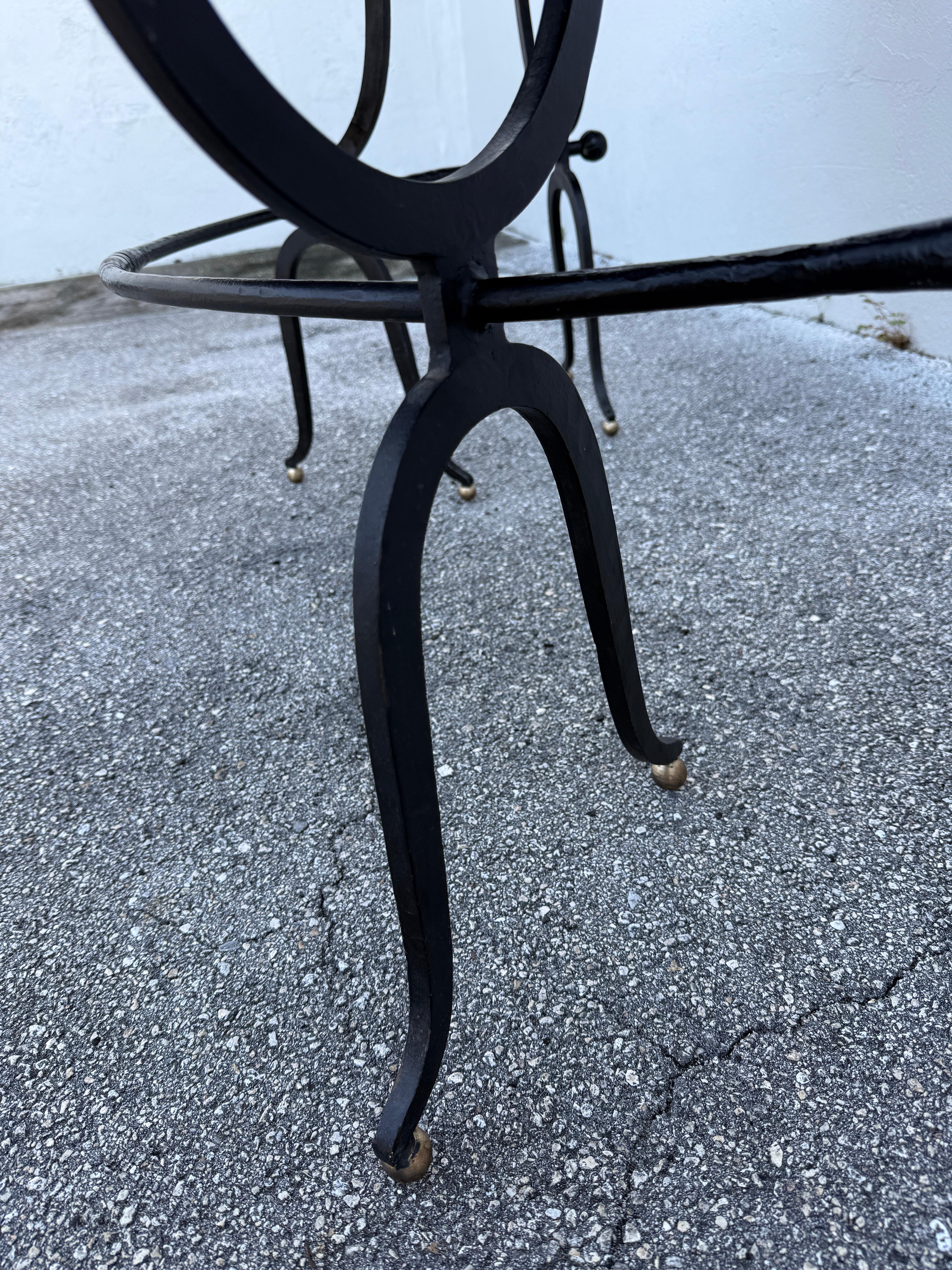 20th Century Horse Shoe Shaped Farm Table/ Desk w/ Drop-Leaves on Wrought Iron Base For Sale