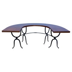 Antique Horse Shoe Shaped Farm Table/ Desk w/ Drop-Leaves on Wrought Iron Base