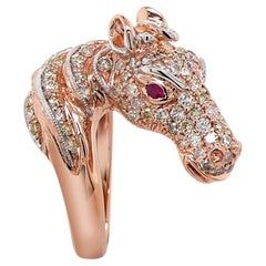 Horse Stallion Pony Diamond Pave & Ruby 18K Rose Gold Ring