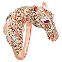 Horse Stallion Pony Diamond Pave & Ruby 18K Rose Gold Ring