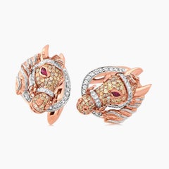 Gemelos de oro rosa y blanco de 18 quilates Semental Caballo Pony Diamante Pave Rubí
