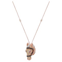 Cavallo Stallone Pony Diamante Pave Rubino Collana in oro rosa e bianco 18 carati