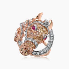 Horse Stallion Pony Diamond Pave Ruby 18K Rose & White Gold Ring