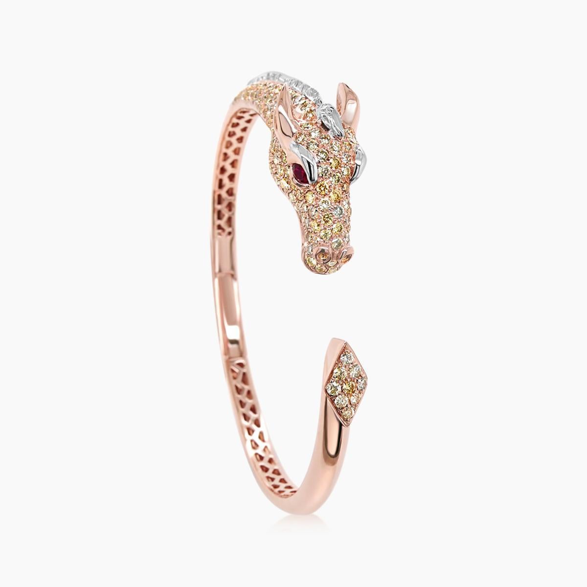 Pferd Hengst Pony Diamant Pave Rubin  Rose White Gold Tier-Armreif im Zustand „Neu“ im Angebot in Oakton, VA