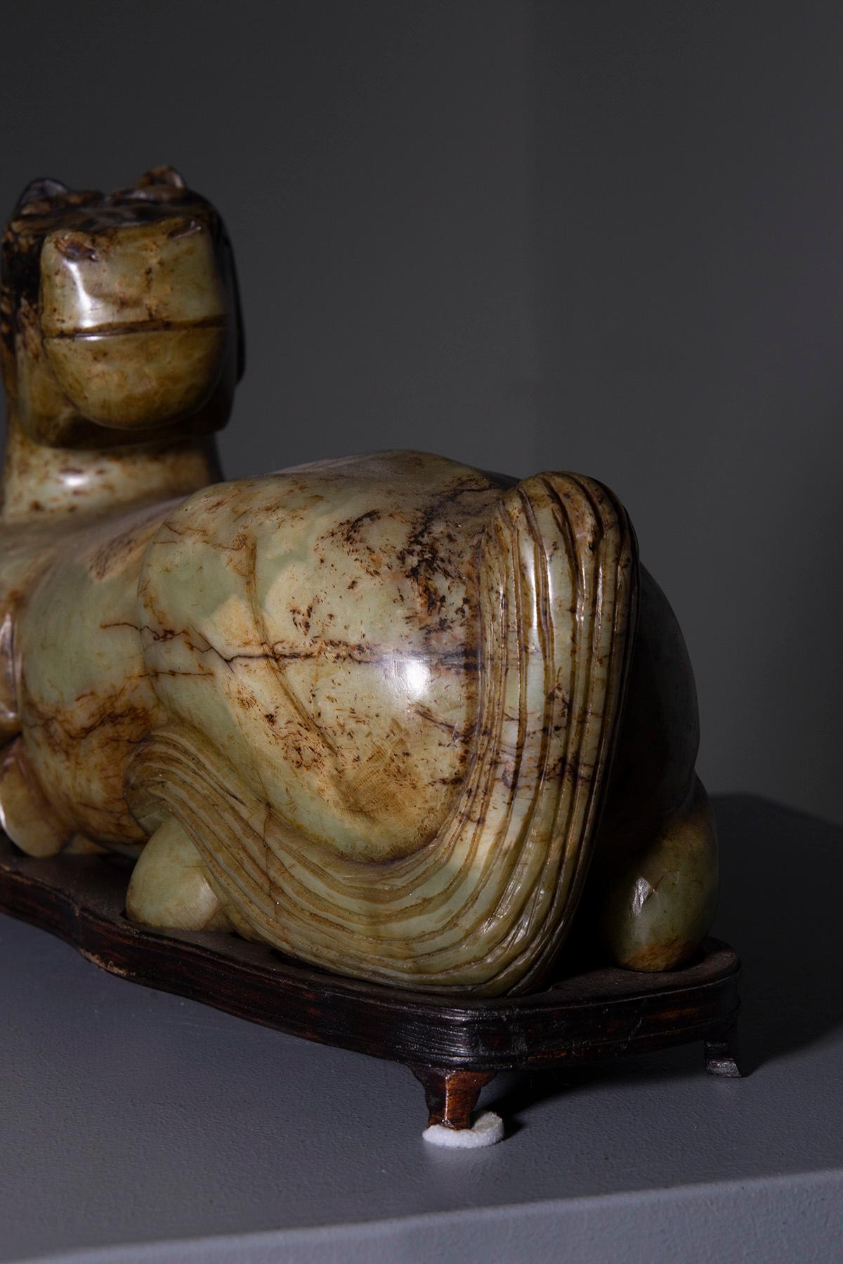 Chinese Export Horse Statuette in Green Jade