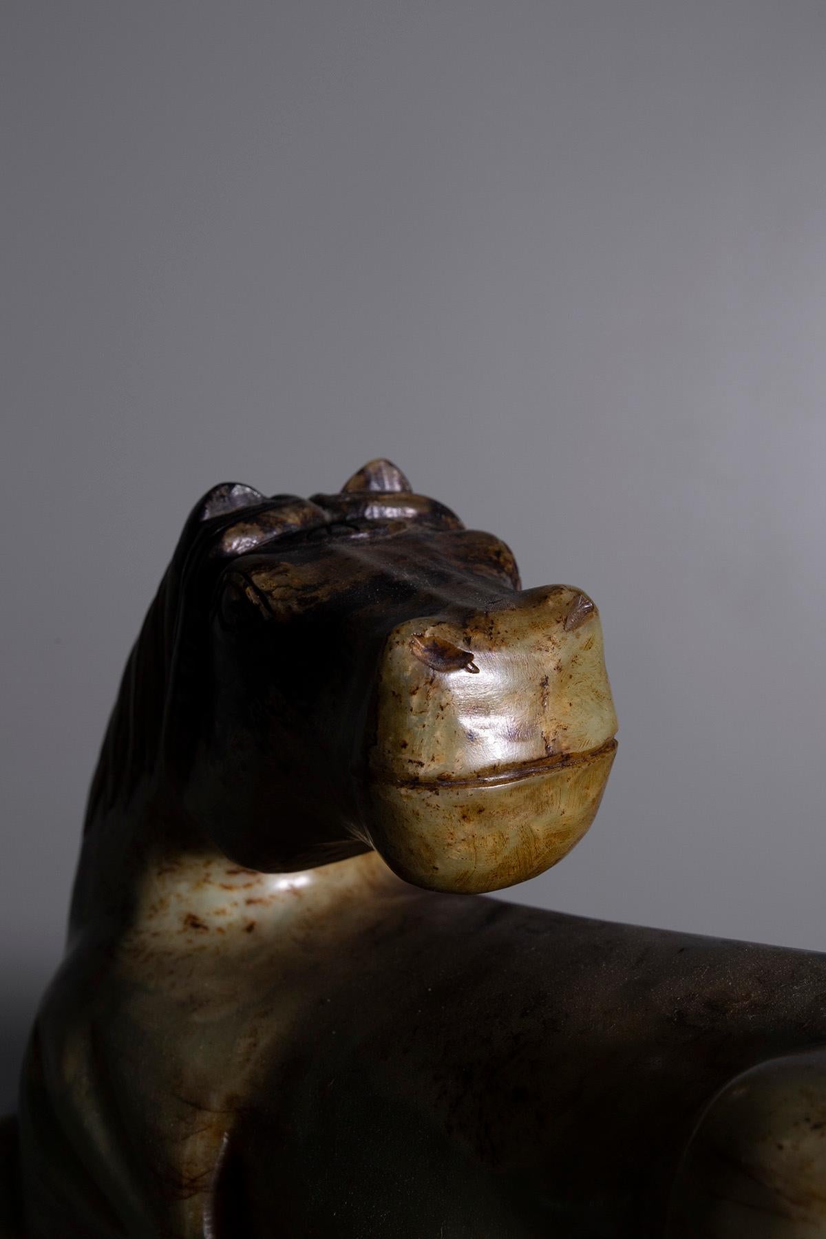 Chinese Horse Statuette in Green Jade