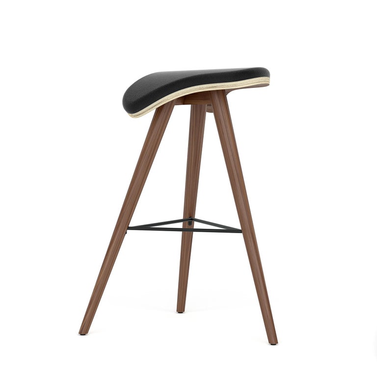 Horse Stool High in Walnut and Black Leather by AROUNDtheTREE For Sale at 1stDibs