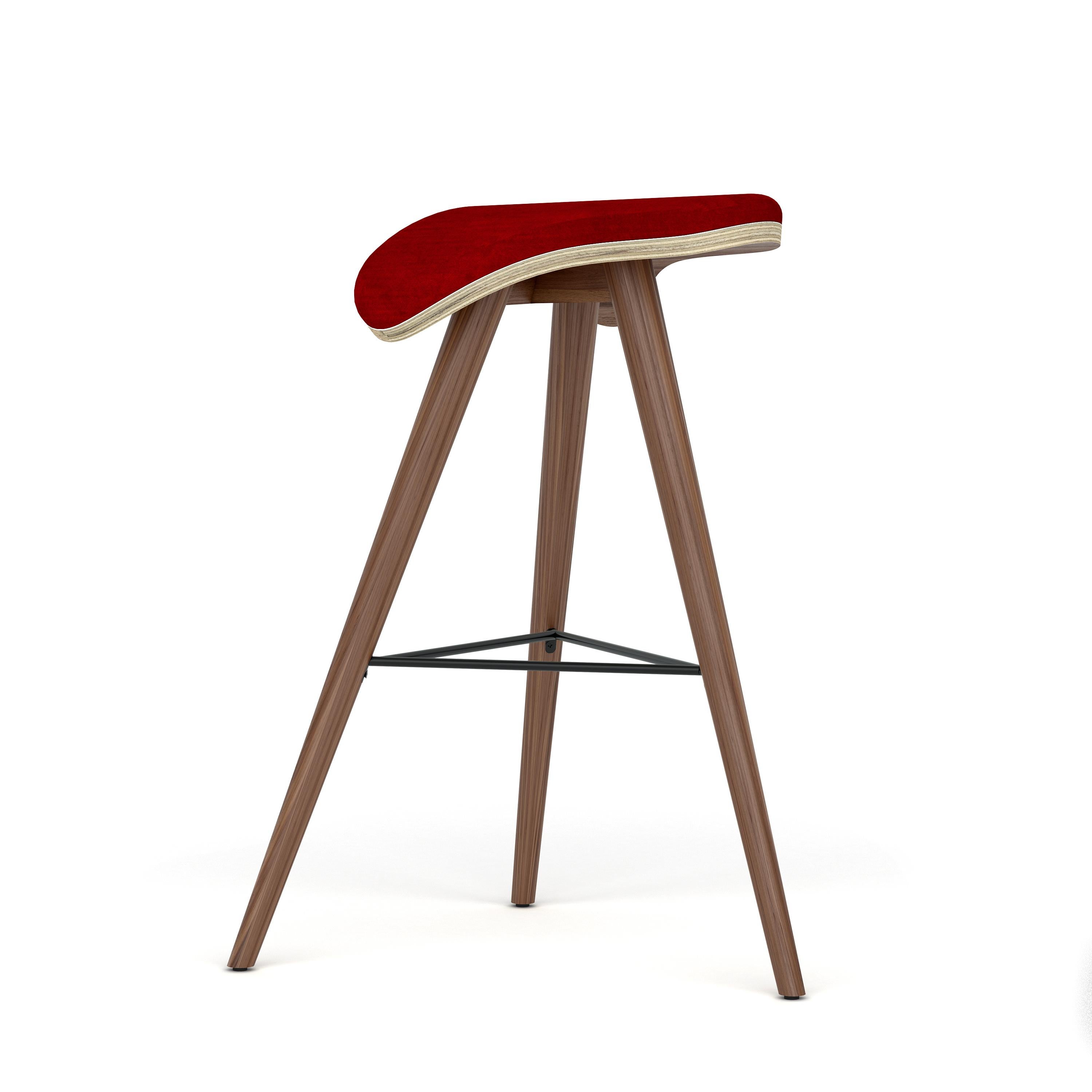 Modern Horse Stool High in Walnut and Red Velvet by AROUNDtheTREE For Sale