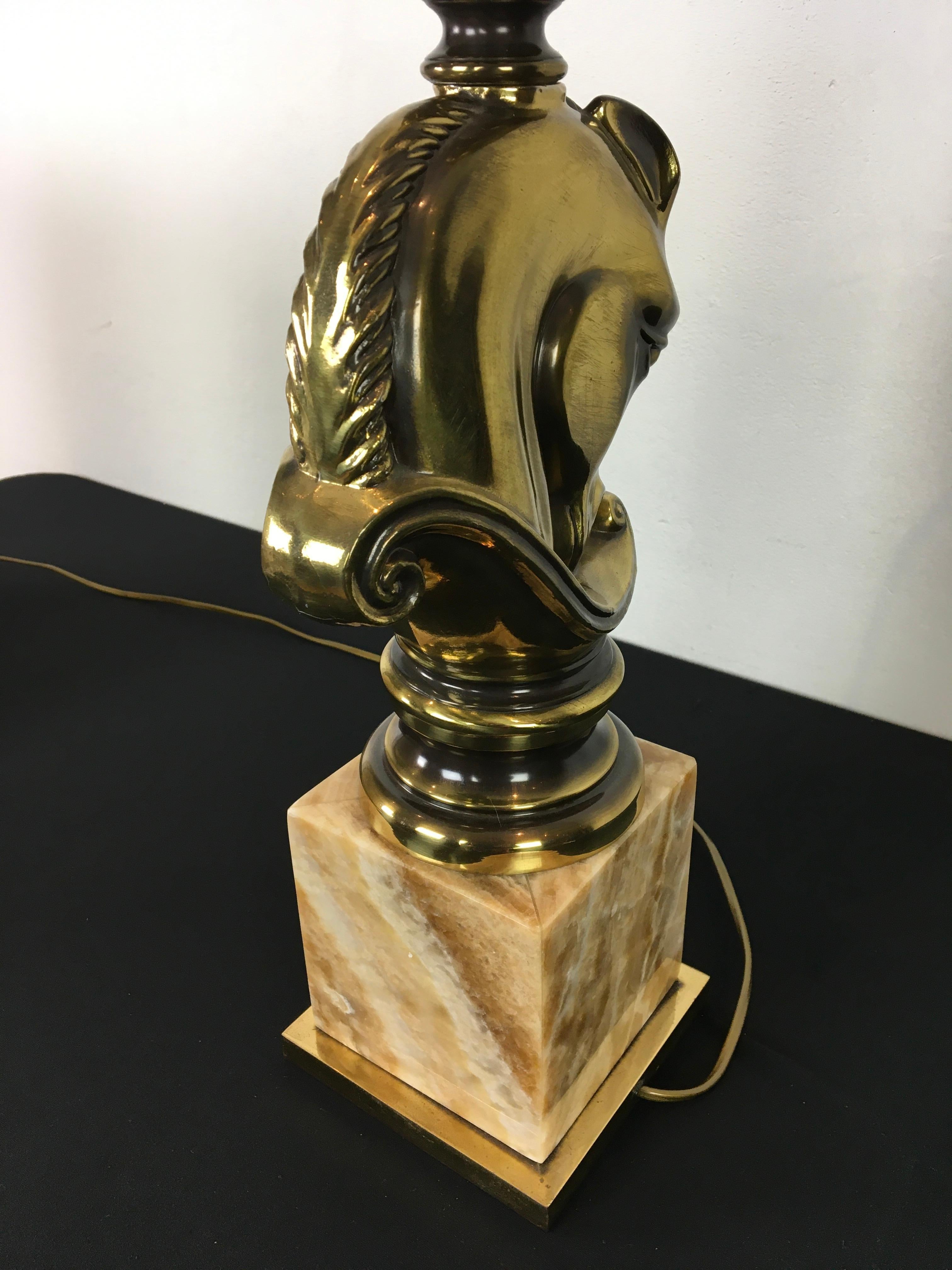 Horse Table Lamp on Onyx Base, Deknudt, Belgium, 1970s For Sale 7