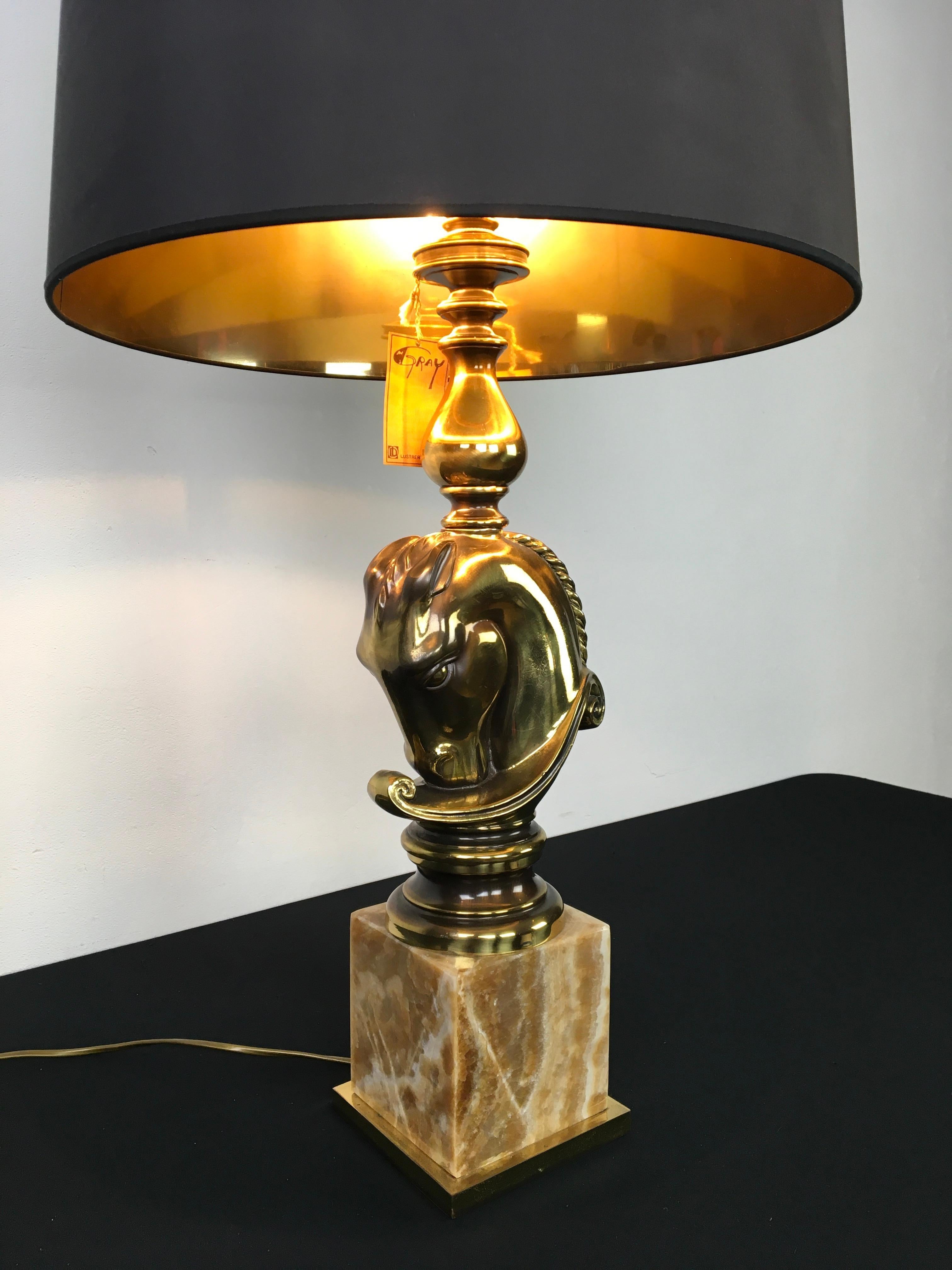 Horse Table Lamp on Onyx Base, Deknudt, Belgium, 1970s For Sale 12