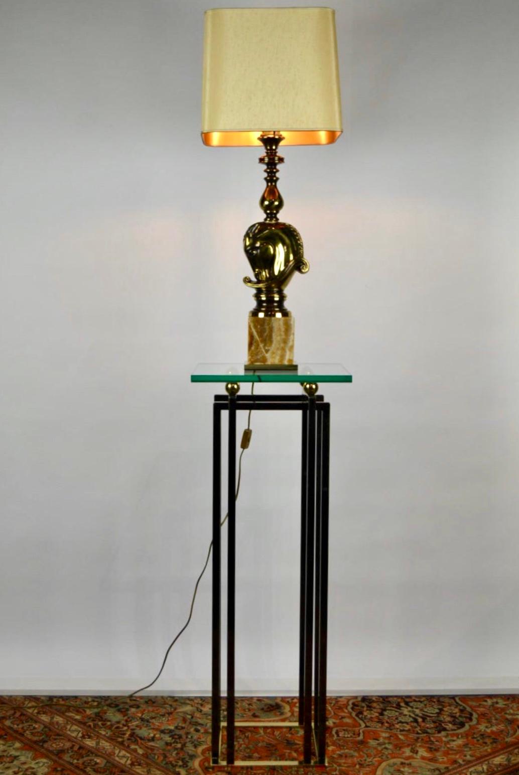 Horse Table Lamp on Onyx Base, Deknudt, Belgium, 1970s In Good Condition For Sale In Antwerp, BE